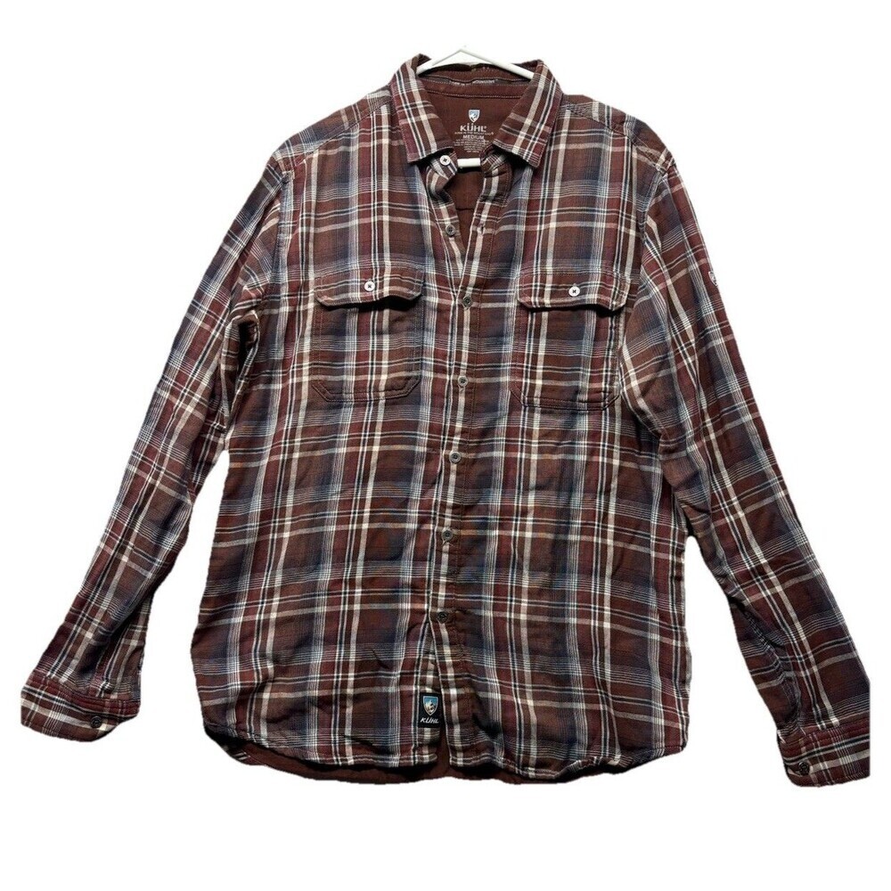 Kuhl Men's Medium Long Sleeve Flannel Shirt Brown Plaid Cotton Gorpcore Outdoor